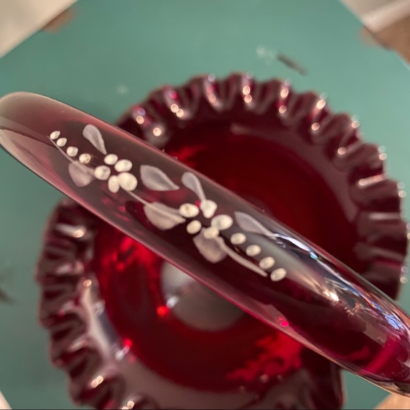 Fenton cranberry hand painted basket - Picture 12 of 13